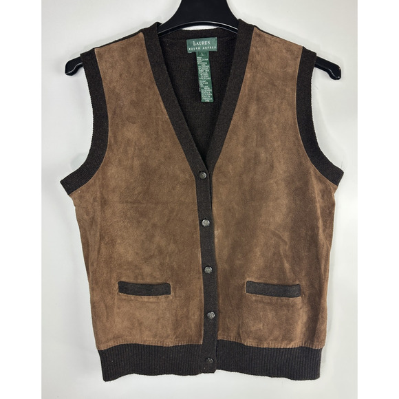 Lauren Ralph Lauren Suede Leather Vest Equestrian Women's Large Wool Cashmere - Picture 11 of 11